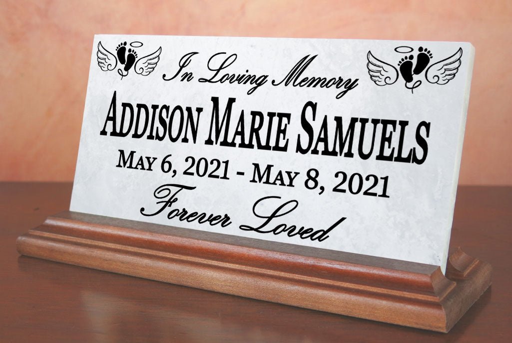 Baby Memorial Plaque for Shelf or Mantel Sign Baby Footprints & Angel Wings