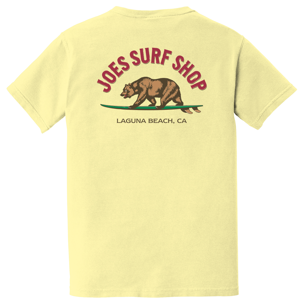 Joe's Surf Shop Surfing Bear Garment-Dyed Pocket Tee