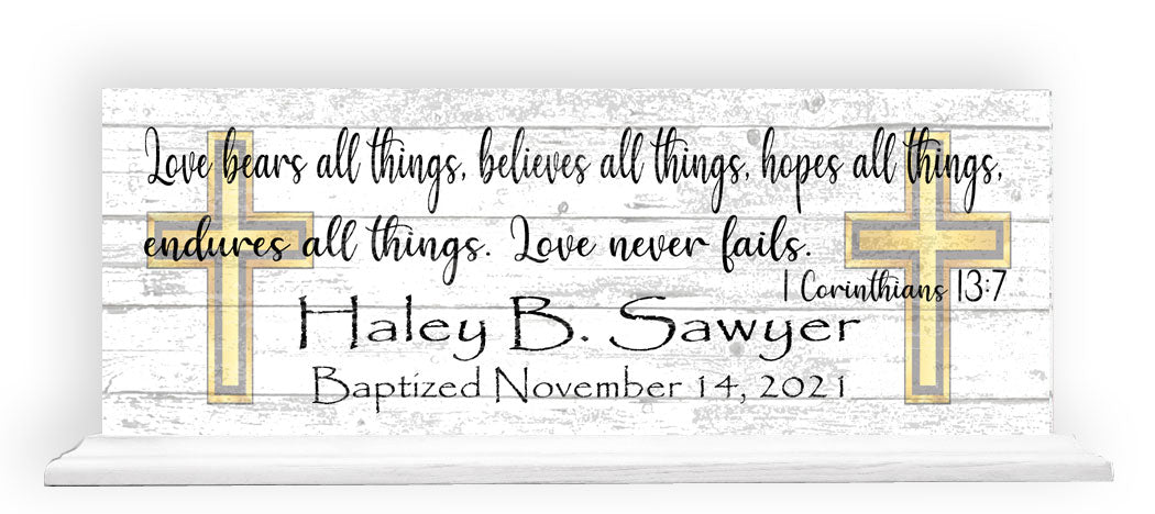 Baptism Gift For Boys or Girls Personalized Plaque Love Bears All Bible Verse
