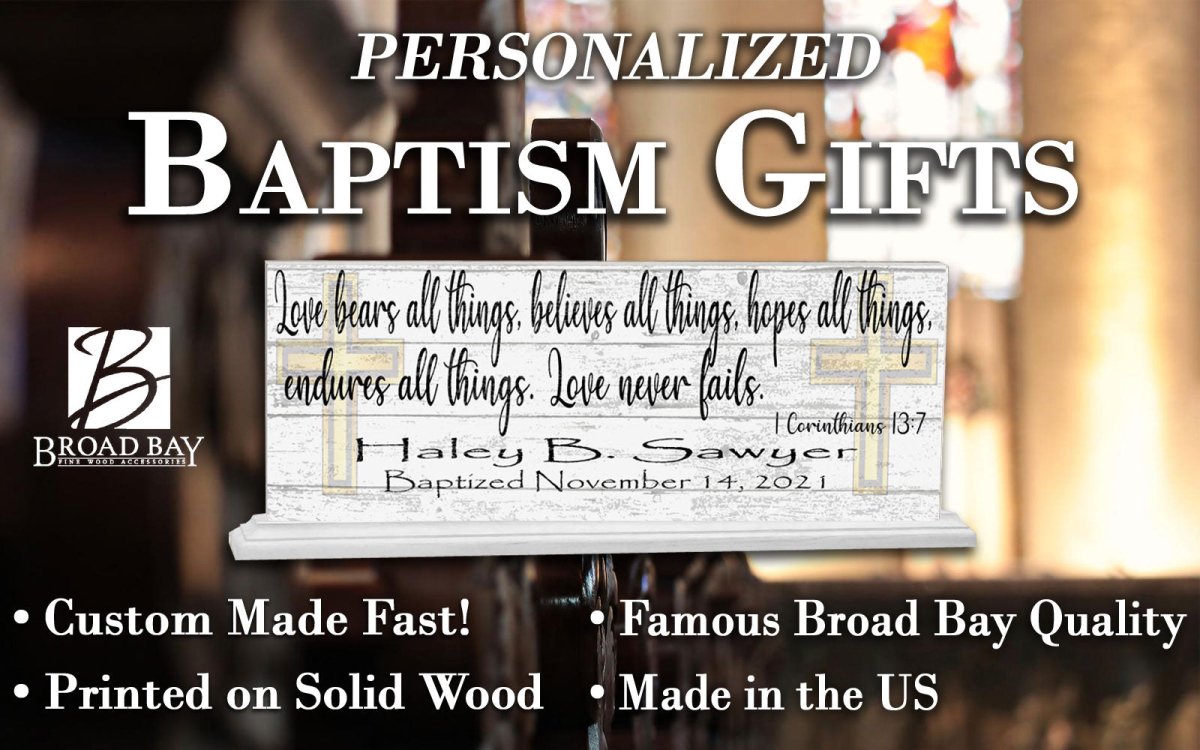 Baptism Gift For Boys or Girls Personalized Plaque Love Bears All Bible Verse