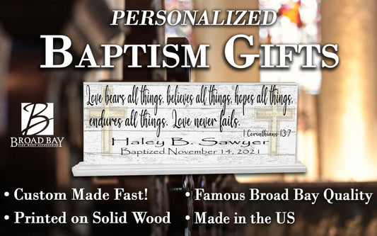 Baptism Gift For Boys or Girls Personalized Plaque Love Bears All Bible Verse