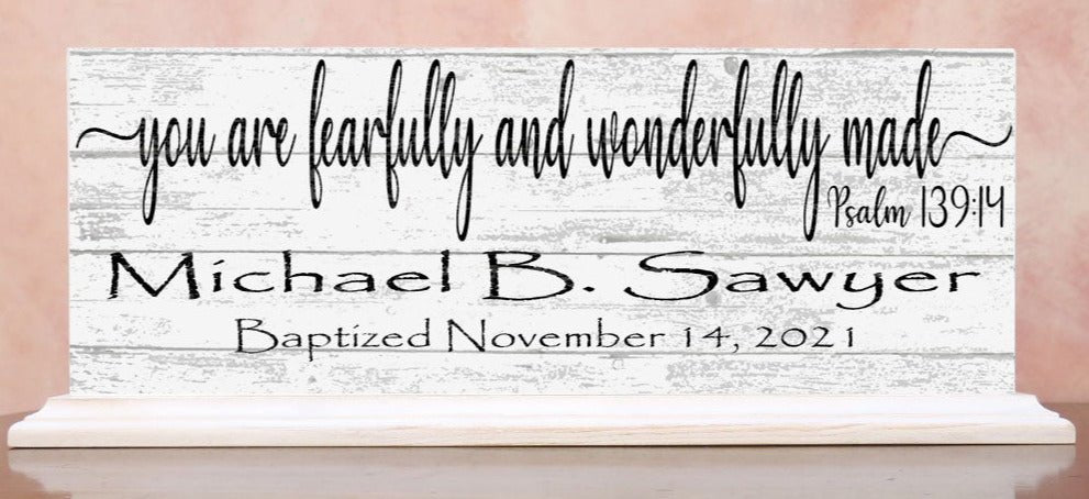 Baptism Gift Personalized Christening Present You Are Fearfully And Wonderfully Made With Name and Baptism Date