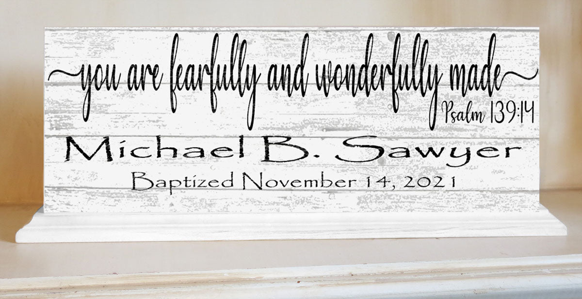 Baptism Gift Personalized Christening Present You Are Fearfully And Wonderfully Made With Name and Baptism Date