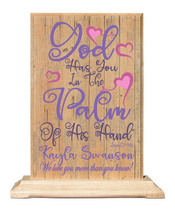 Baptism or Birth Gift Plaque Personalized God Has You In The Palm Of His Hand