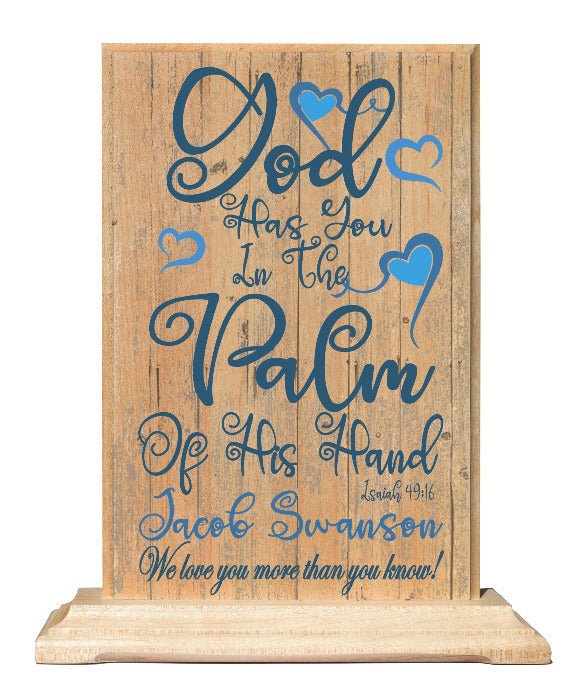 Baptism or Birth Gift Plaque Personalized God Has You In The Palm Of His Hand
