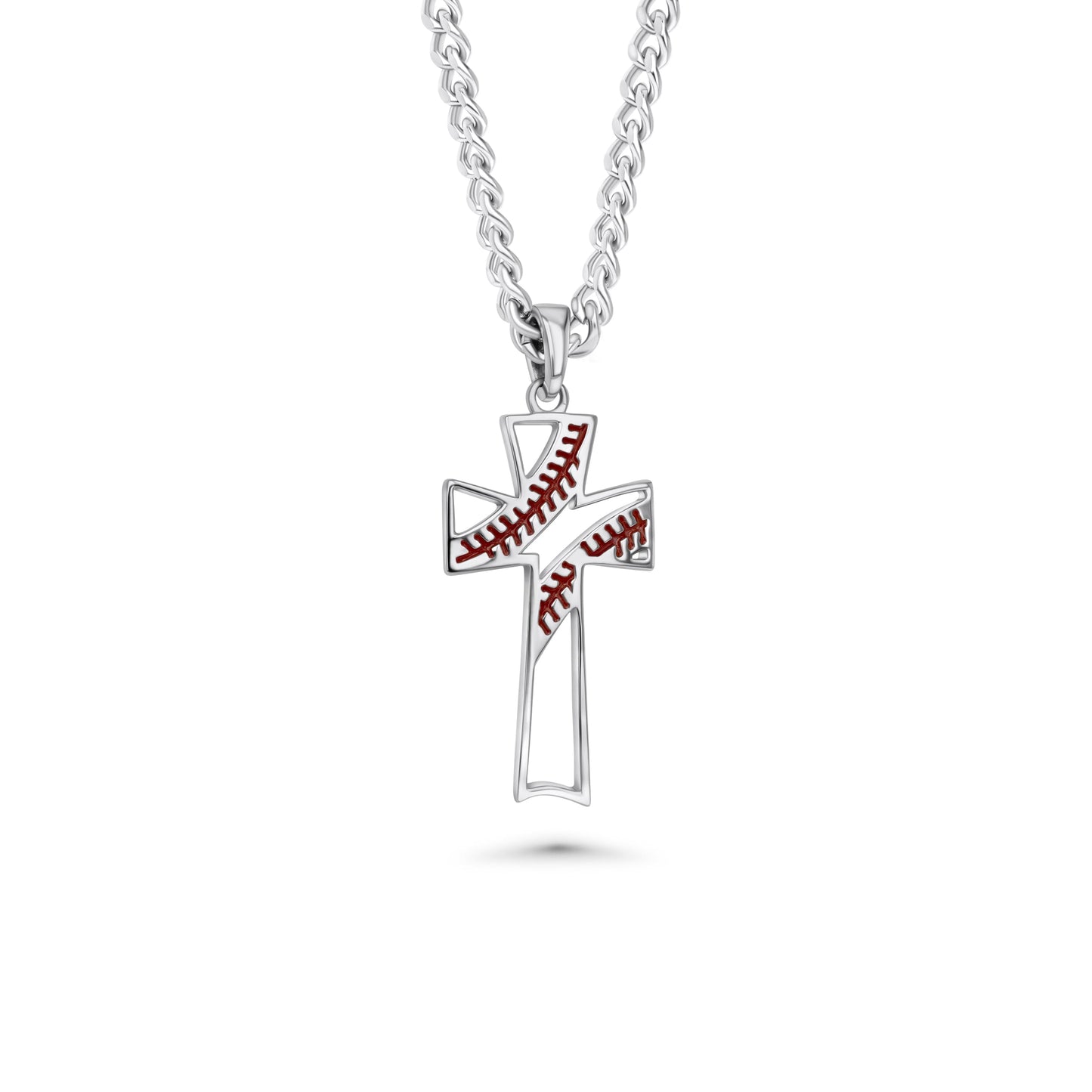 Baseball Stitch Open Cross Necklace