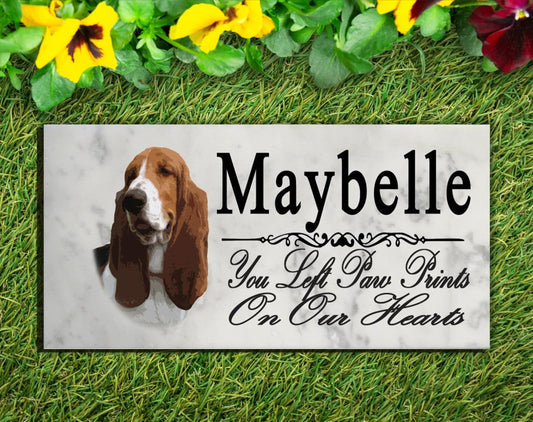 Basset Hound Memorial Marble Stone Plaque Personalized Garden Plaque Grave Marker Outdoor or Indoor