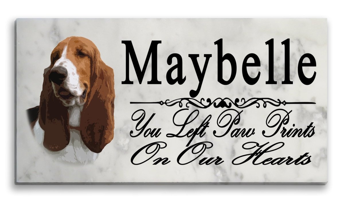 Basset Hound Memorial Marble Stone Plaque Personalized Garden Plaque Grave Marker Outdoor or Indoor
