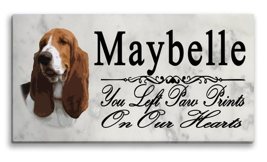 Basset Hound Memorial Marble Stone Plaque Personalized Garden Plaque Grave Marker Outdoor or Indoor