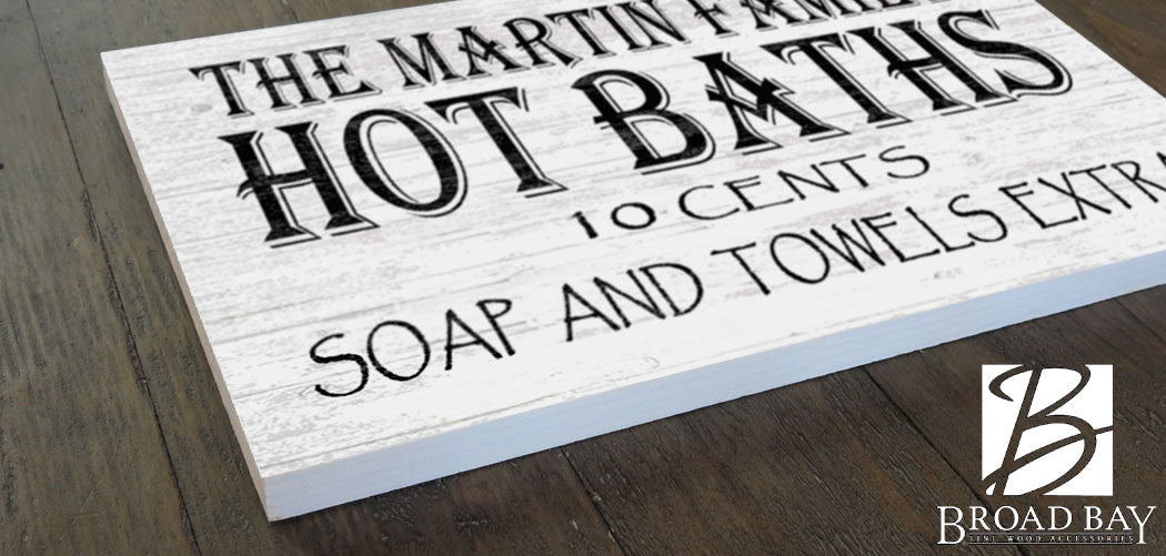 Bathroom Wall Sign Personalized Farmhouse Décor Hot Baths 10 Cents