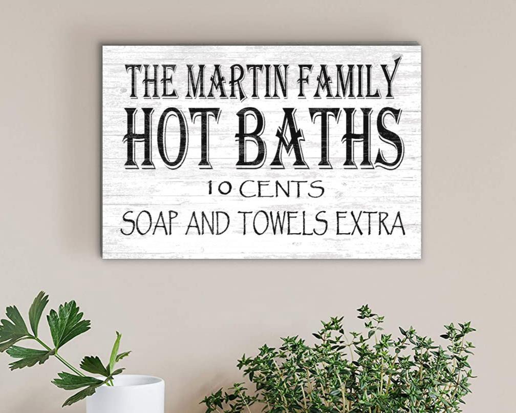 Bathroom Wall Sign Personalized Farmhouse Décor Hot Baths 10 Cents