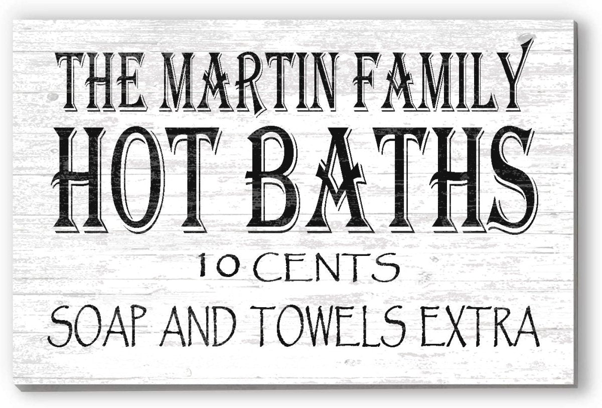 Bathroom Wall Sign Personalized Farmhouse Décor Hot Baths 10 Cents