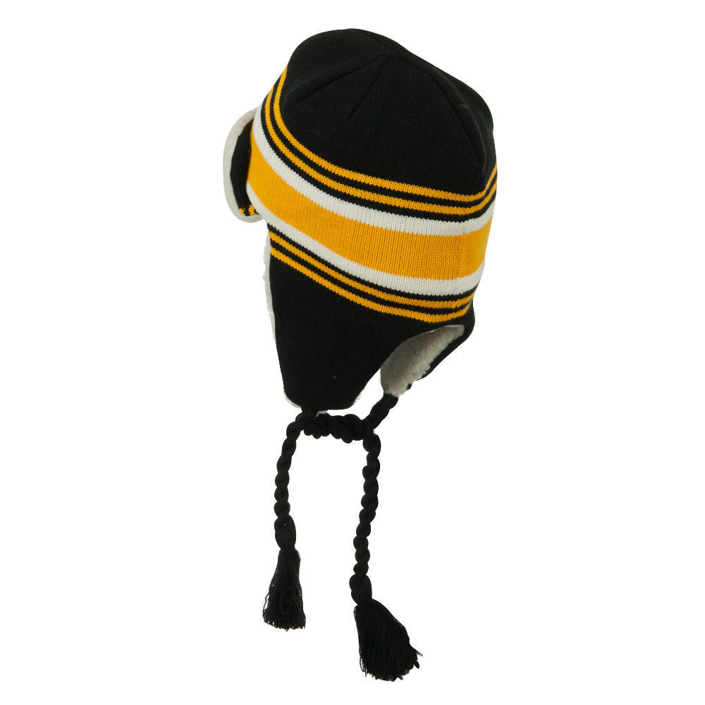 Contrast Jacquard Striped Knit Hat