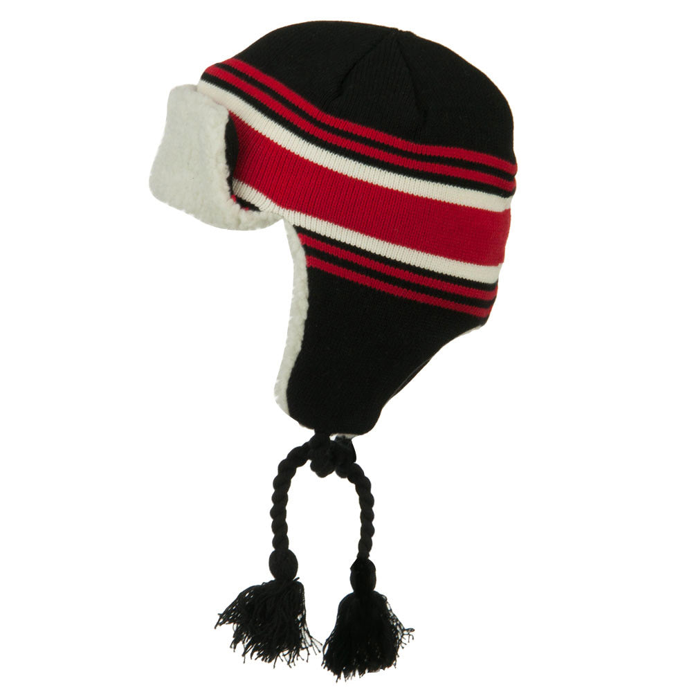 Contrast Jacquard Striped Knit Hat