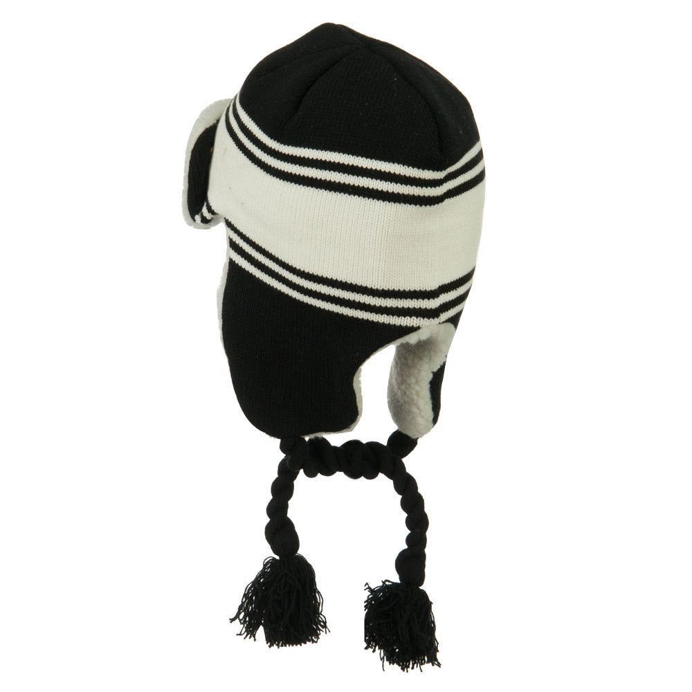 Contrast Jacquard Striped Knit Hat