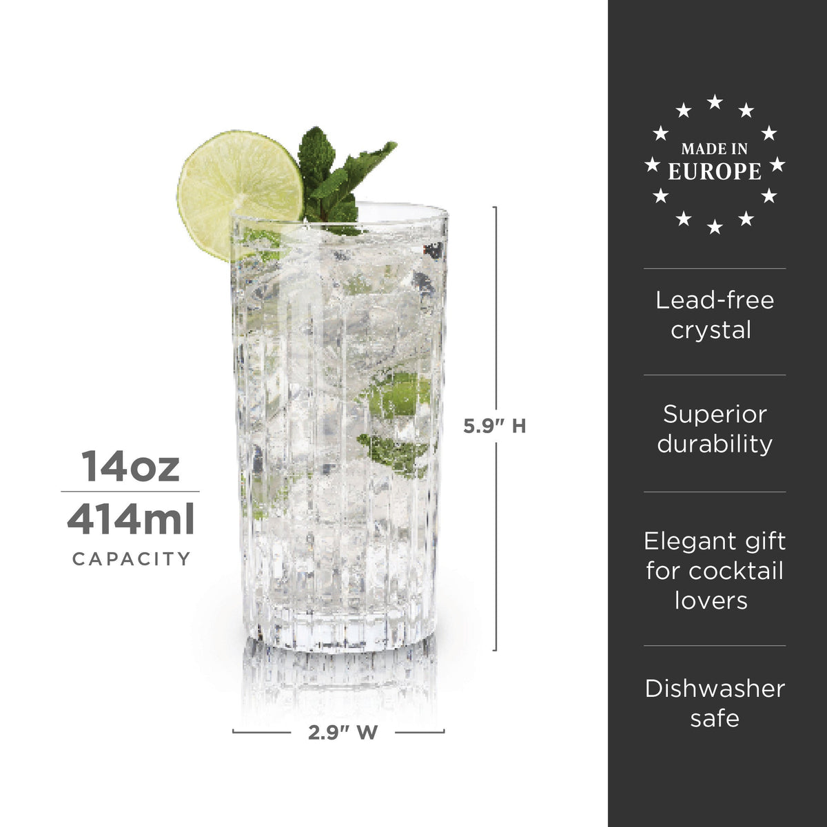 Reserve Milo Crystal Highball Glasses Set of 4