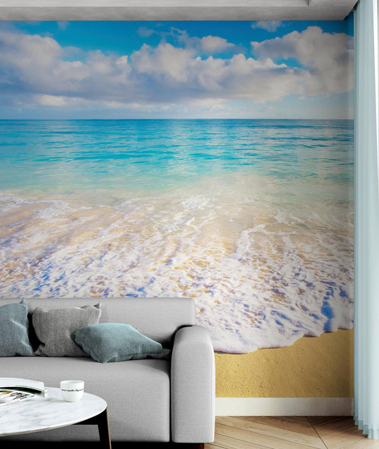 Ocean Beach Shore Wallpaper Mural. Tropical Theme Wall Decor. #6770