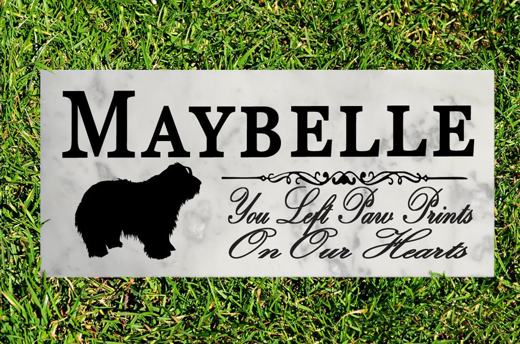 Bearded Collie Memorial Marble Stone Plaque Personalized You Left Paw Prints On My Heart