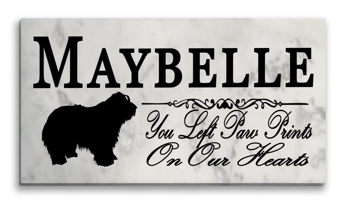 Bearded Collie Memorial Marble Stone Plaque Personalized You Left Paw Prints On My Heart