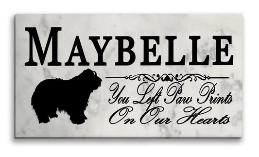 Bearded Collie Memorial Marble Stone Plaque Personalized You Left Paw Prints On My Heart