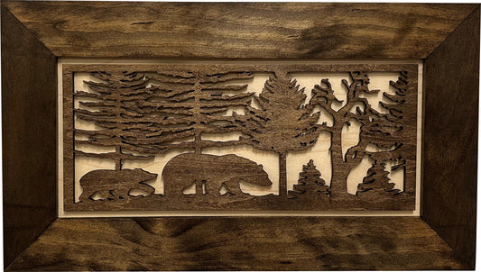 Wood Gun Cabinet Bears In The Woods Wall Decoration - Hidden Gun Safe To Securely Store Your Gun In Plain Sigh