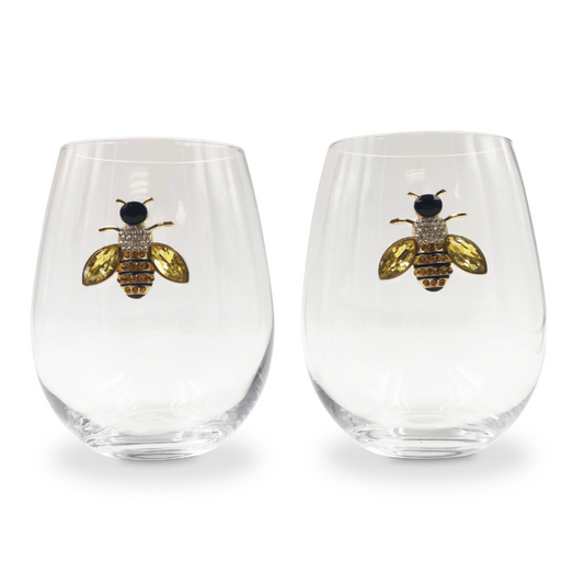 Jeweled Bee Stemless Wine Glasses