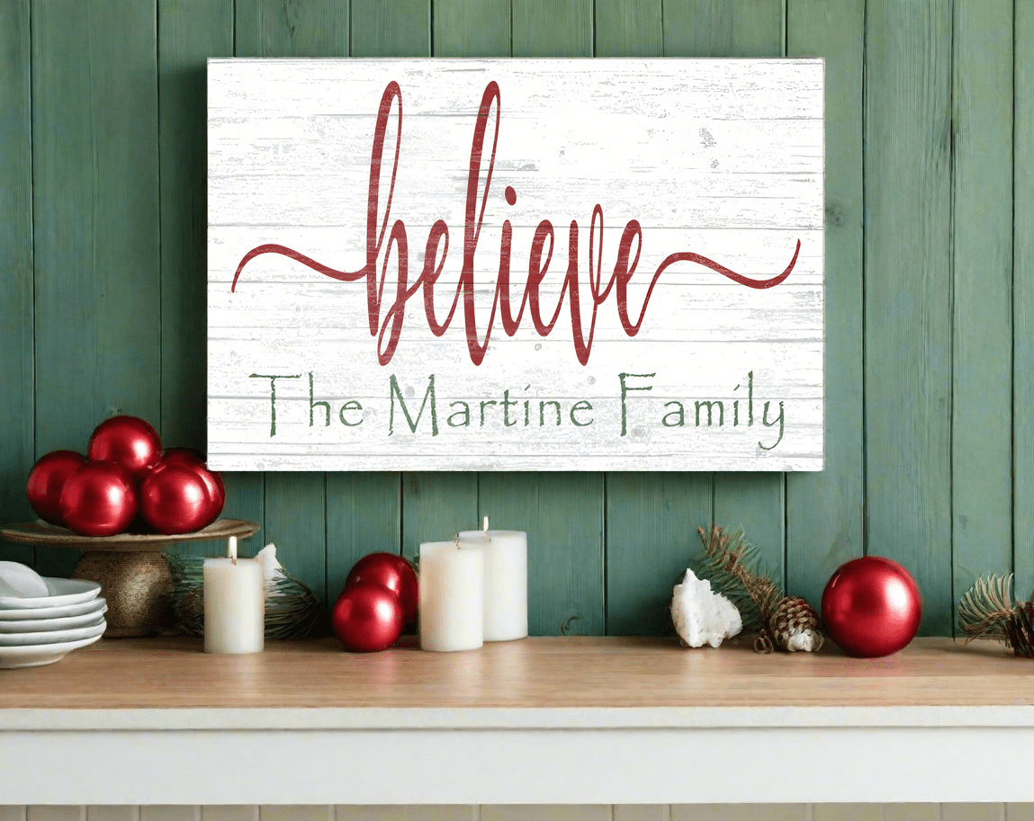 Believe Christmas Sign Personalized Wood Christmas Wall Décor