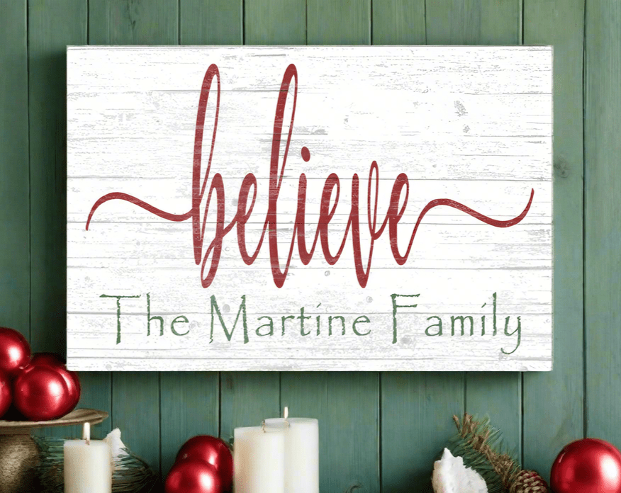 Believe Christmas Sign Personalized Wood Christmas Wall Décor