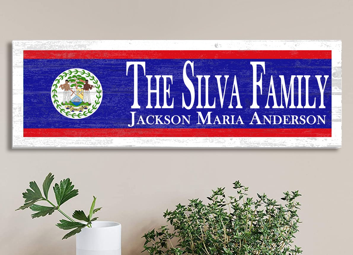 Belizean Flag Family Name Sign Custom Belize Flag Theme Gift