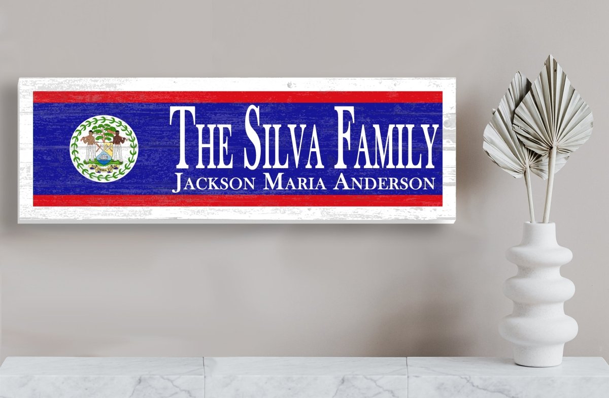 Belizean Flag Family Name Sign Custom Belize Flag Theme Gift