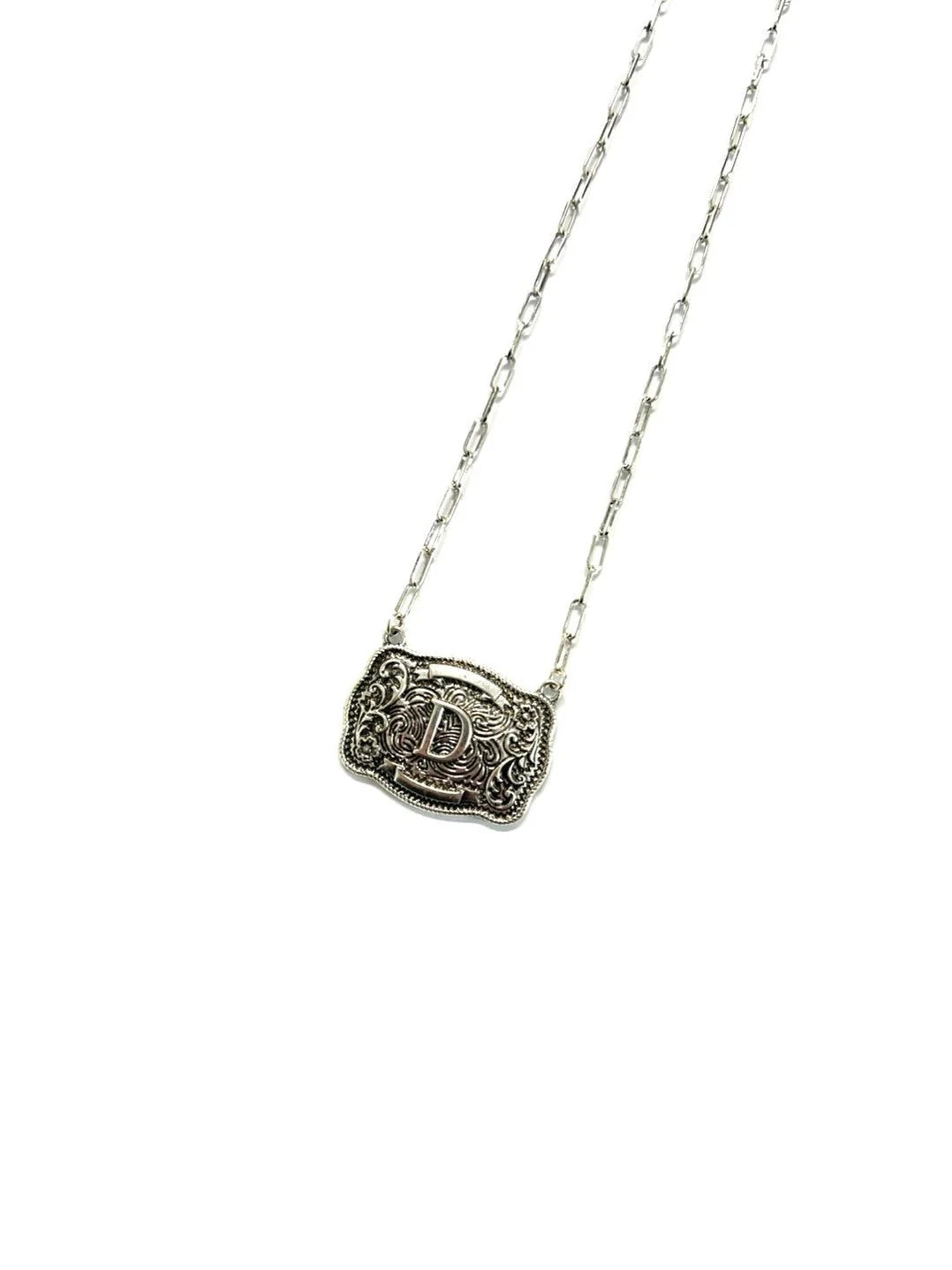 Belt Buckle Initial Necklace