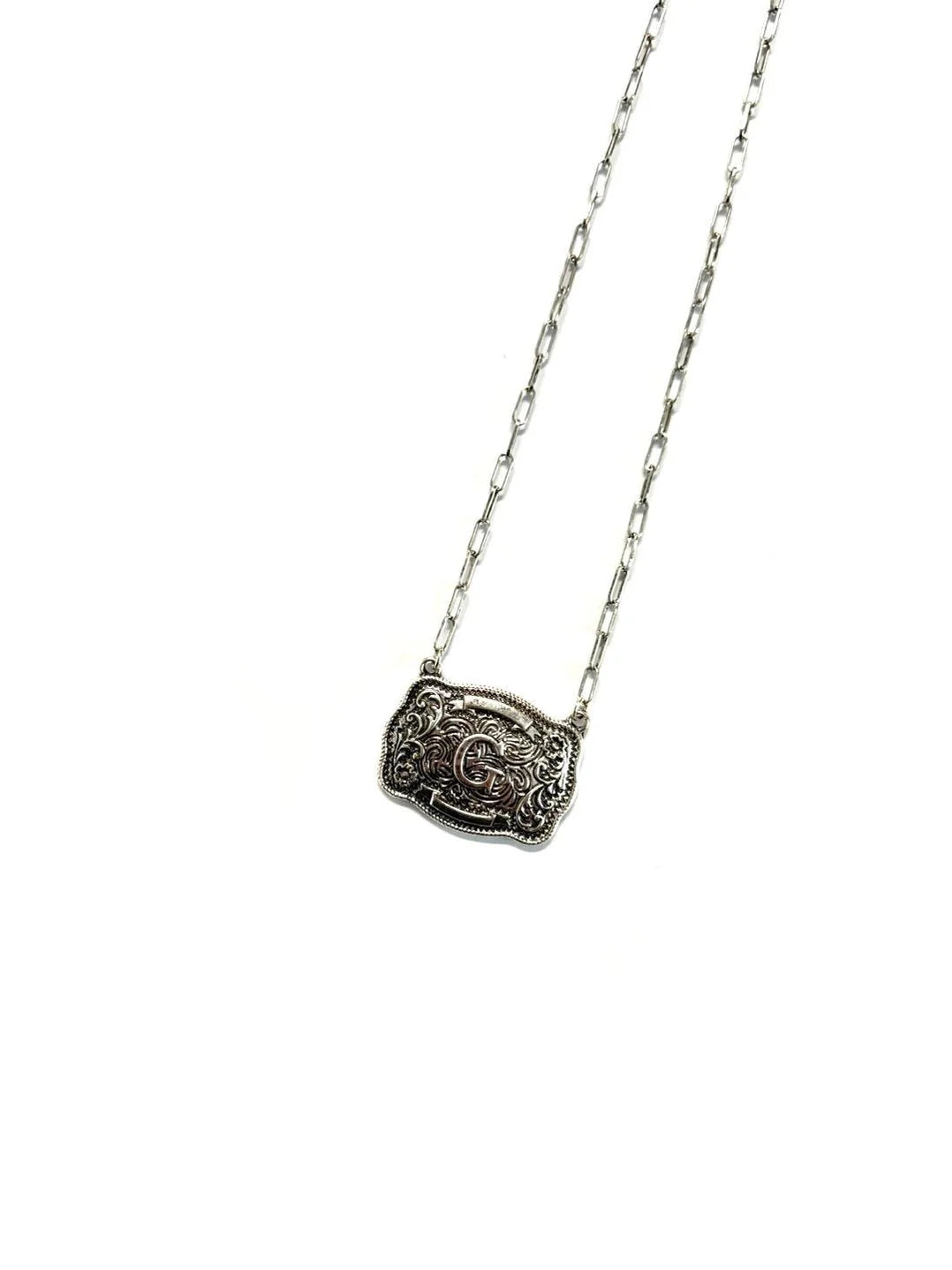Belt Buckle Initial Necklace