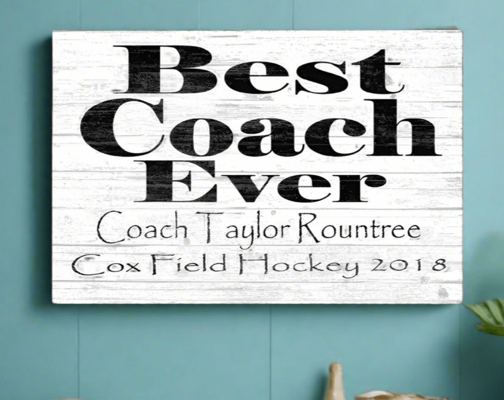 Personalized Coach Gift Plaque – “Best Coach Ever” Solid Wood Sign | Custom Name & Team Message