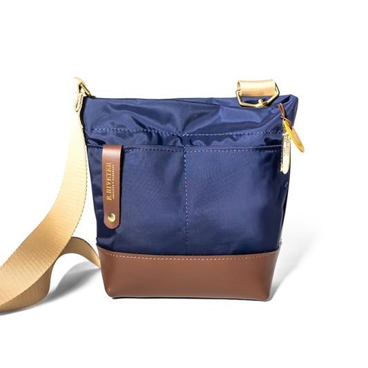 Betsy Bucket Bag | Navy Nylon + Brown Leather