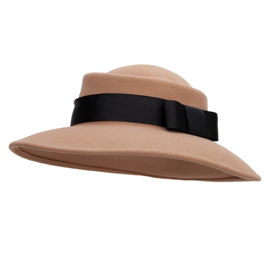 Women's Wool Brass Fox Head Accented Bow Band Gambler Hat