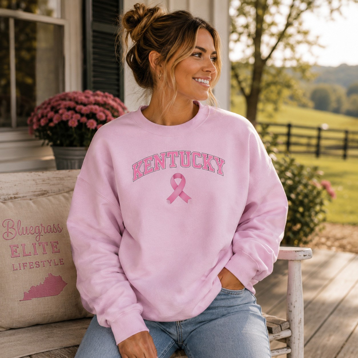 Kentucky Awareness Sweatshirt | Pink Ribbon Collegiate Design