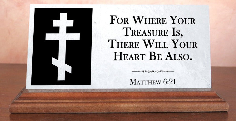 Bible Verse Marble Plaque – Custom Christian Desk Gift with Orthodox Cross and Scripture Quote
