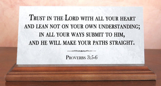 Bible Verse Marble Plaque – Custom Scripture Desk Display with Personalized Quote, Proverb, or Psalm