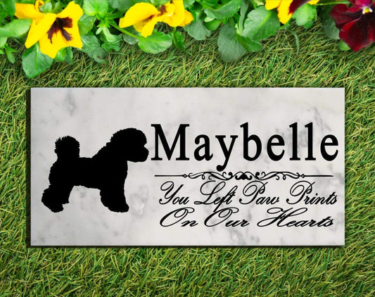 Bichon Frise Memorial Marble Stone Plaque Custom Pet Dog Garden Rock Grave Marker