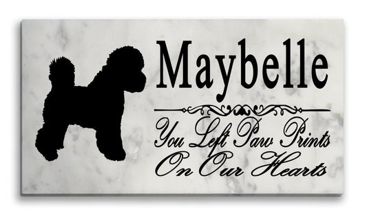 Bichon Frise Memorial Marble Stone Plaque Custom Pet Dog Garden Rock Grave Marker
