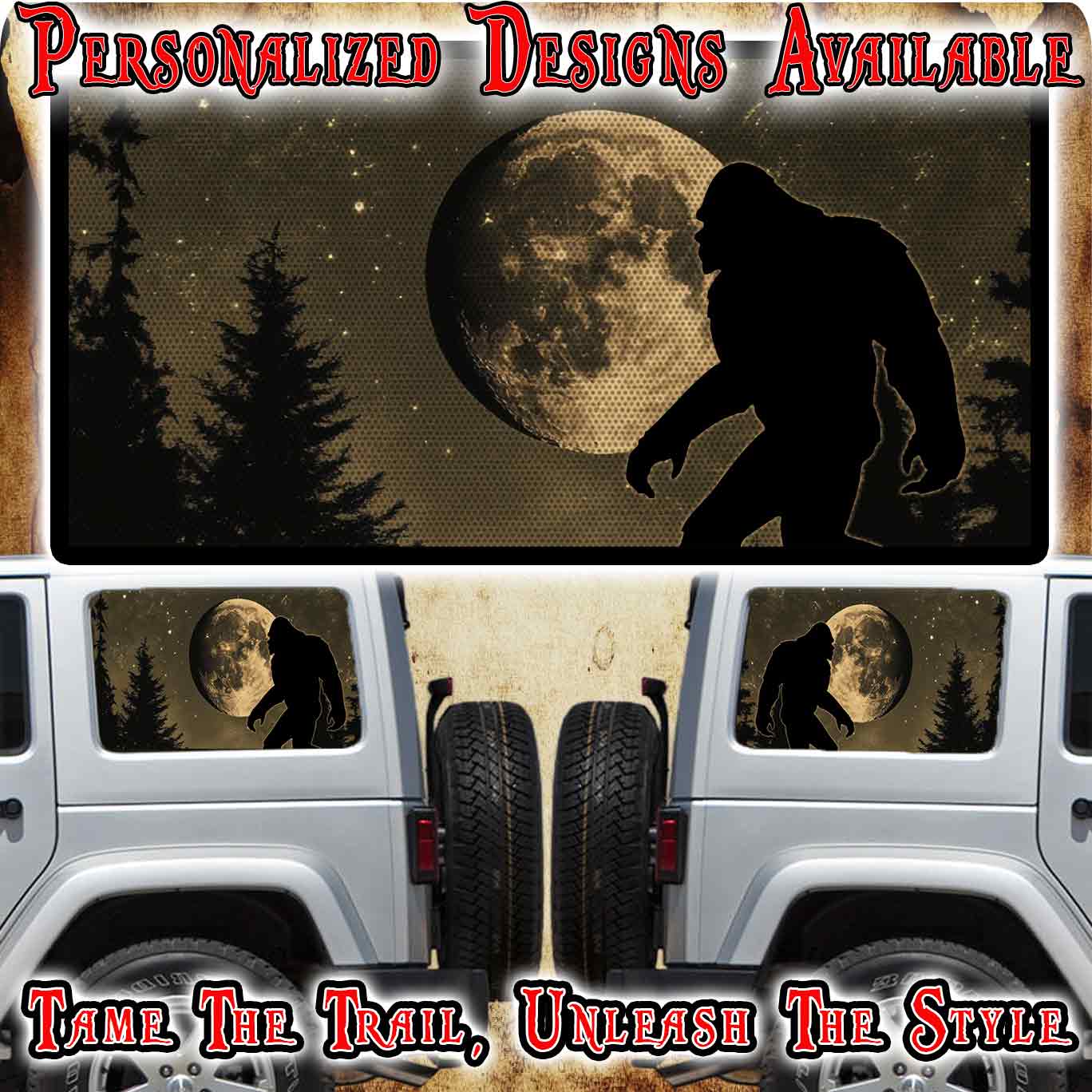 Bigfoot Rear quarter window see through graphic.