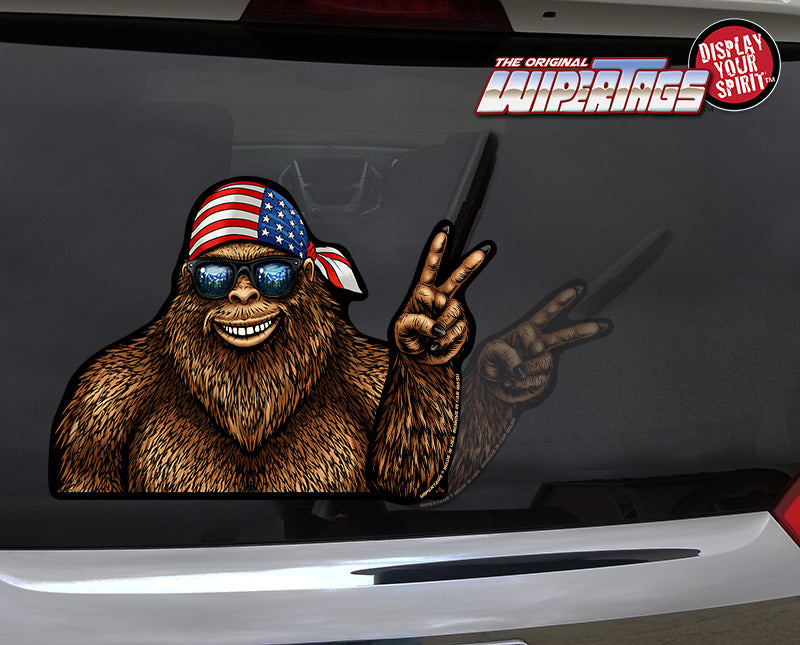 Bigfoot USA Peace Waving Sasquatch WiperTags