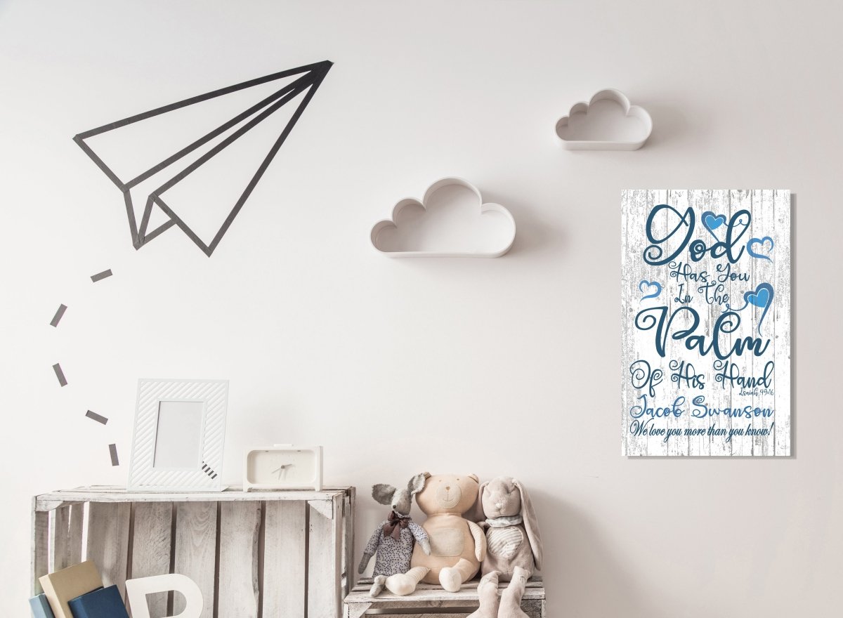 Birth or Baptism Gift Personalized God Has You In The Palm Of His Hand Verse