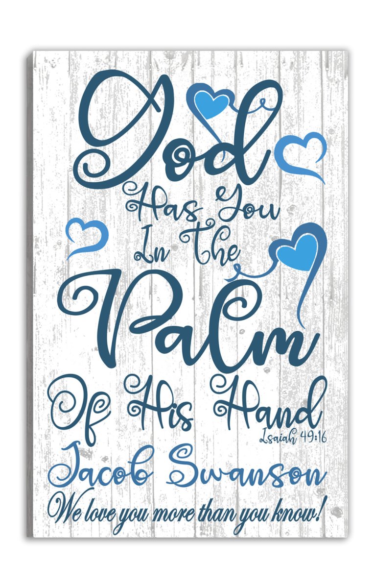 Birth or Baptism Gift Personalized God Has You In The Palm Of His Hand Verse