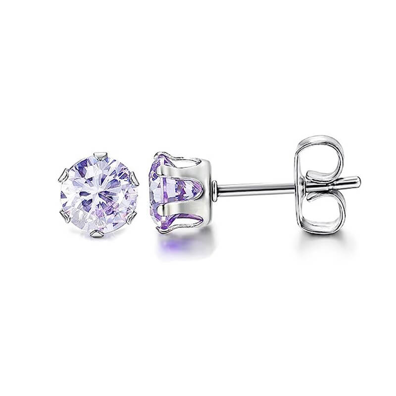 Birthstone Zirconia Stainless Steel Stud Earrings