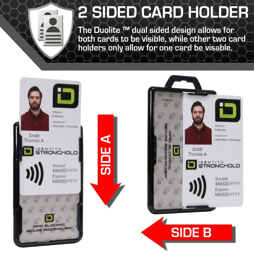 Secure Badge Holder Duolite ® Vertical 2 ID Card Holder, Retractable Reel, and Lanyard Bundle
