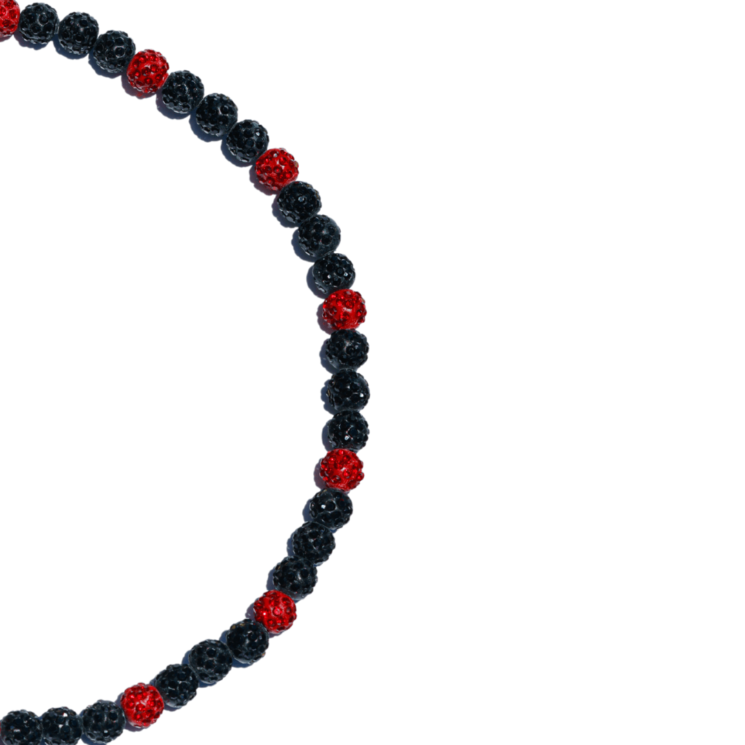 Scarlet Smoke Iced Out Baseball Bead Necklace | Black & Red