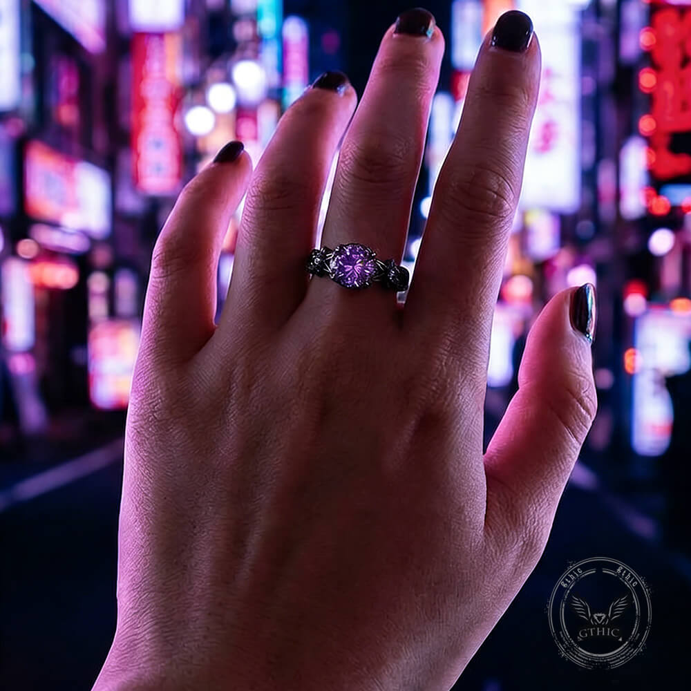 Black Diamond-Set Brass Engagement Ring