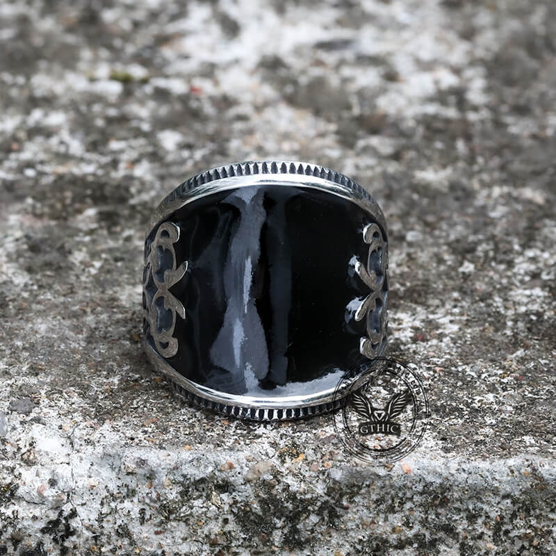 Black Epoxy Embossed Stainless Steel Ring