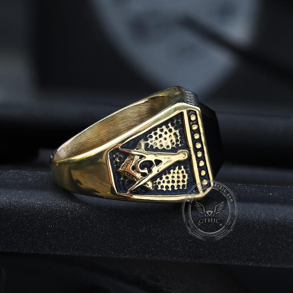 Black Gemstone Stainless Steel Masonic Ring